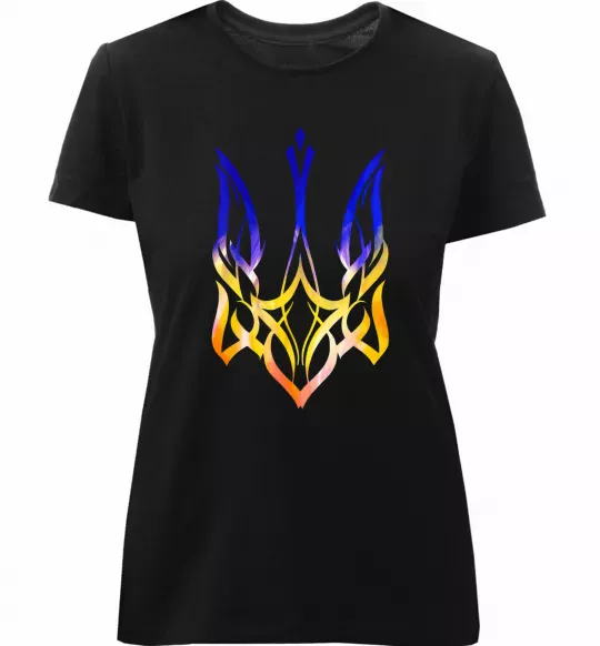 Жіноча преміум футболка Герб палає Чорний фото
