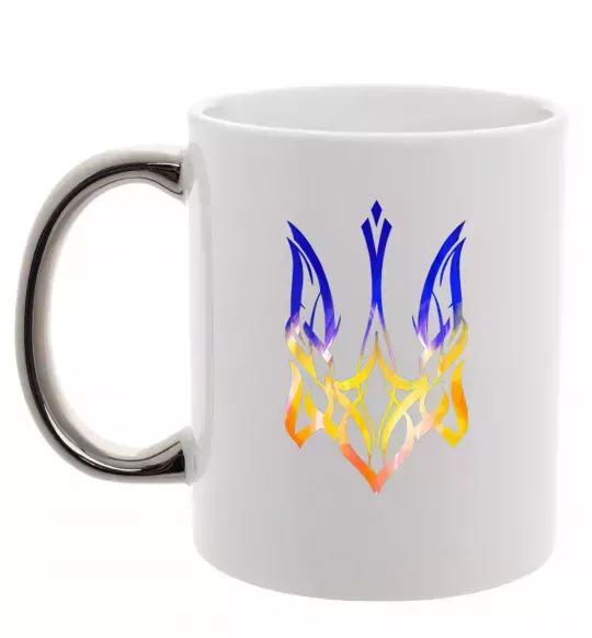 Чашка с цветной ручкой Герб палає Серебро фото