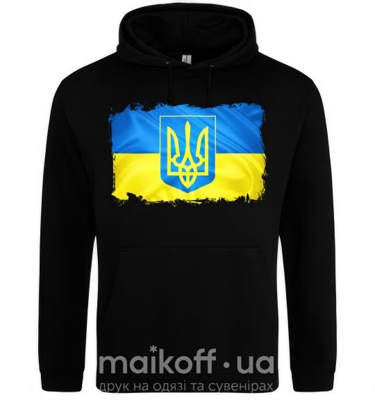 Чоловіча толстовка (худі) Прапор України з подряпинами Чорний фото