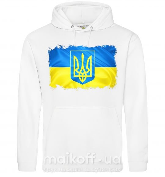 Чоловіча толстовка (худі) Прапор України з подряпинами Білий фото