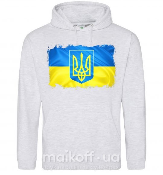 Чоловіча толстовка (худі) Прапор України з подряпинами Сірий меланж фото