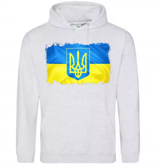 Чоловіча толстовка (худі) Прапор України з подряпинами Сірий меланж фото