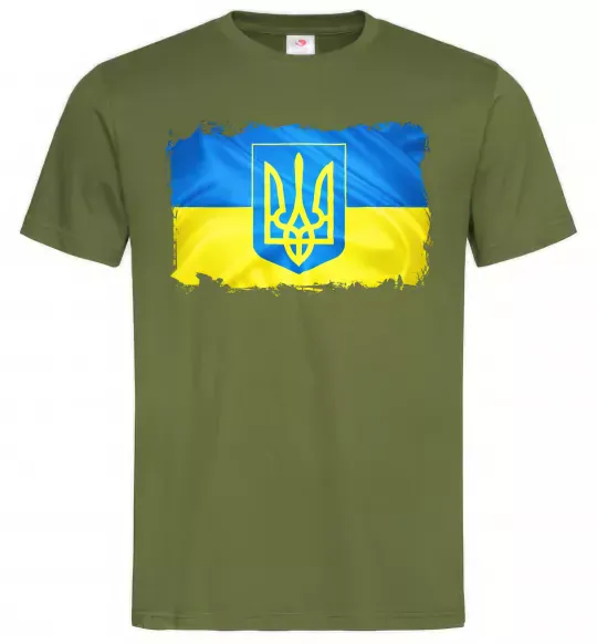 Чоловіча футболка Прапор України з подряпинами Оливковий фото