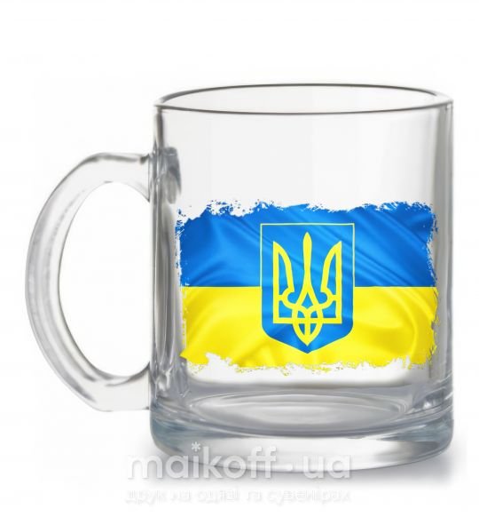 Чашка скляна Прапор України з подряпинами Прозорий фото