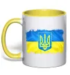 Чашка з кольоровою ручкою Прапор України з подряпинами Сонячно жовтий фото
