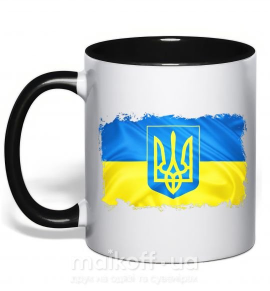 Чашка з кольоровою ручкою Прапор України з подряпинами Чорний фото