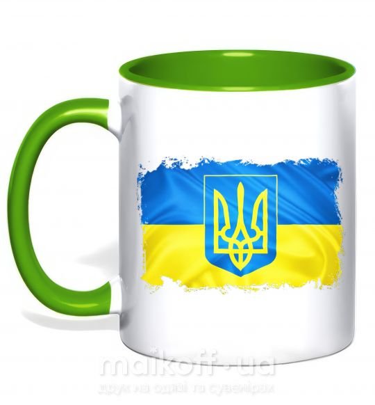 Чашка с цветной ручкой Прапор України з подряпинами Зеленый фото