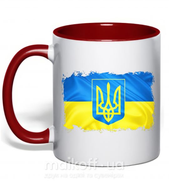 Чашка с цветной ручкой Прапор України з подряпинами Красный фото