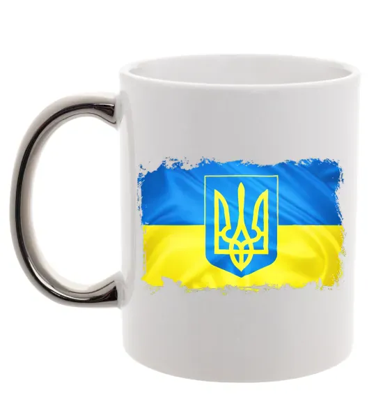 Чашка з кольоровою ручкою Прапор України з подряпинами Срібло фото