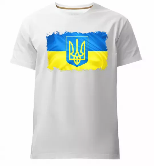 Чоловіча преміум футболка Прапор України з подряпинами Білий фото