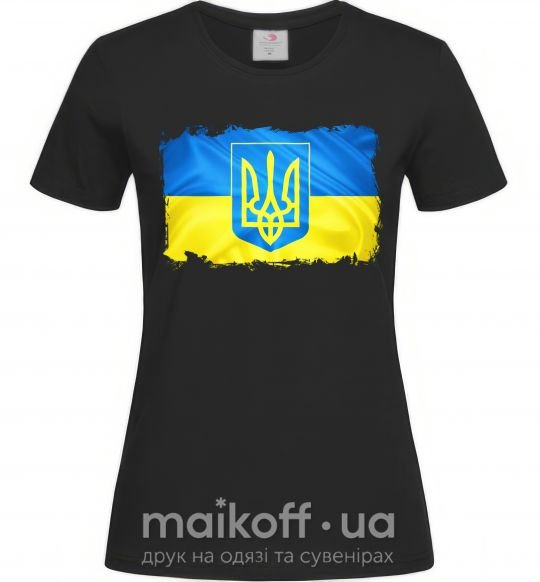 Жіноча футболка Прапор України з подряпинами Чорний фото