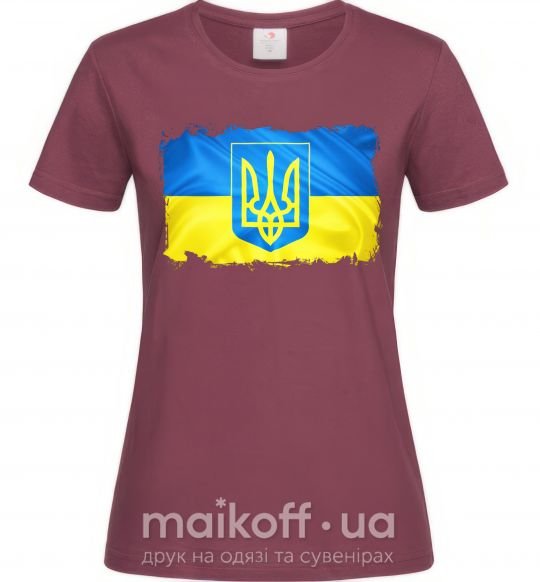 Жіноча футболка Прапор України з подряпинами Бордовий фото