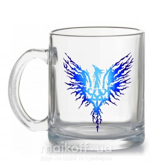 Чашка стеклянная Герб птах блакитний Прозрачный фото