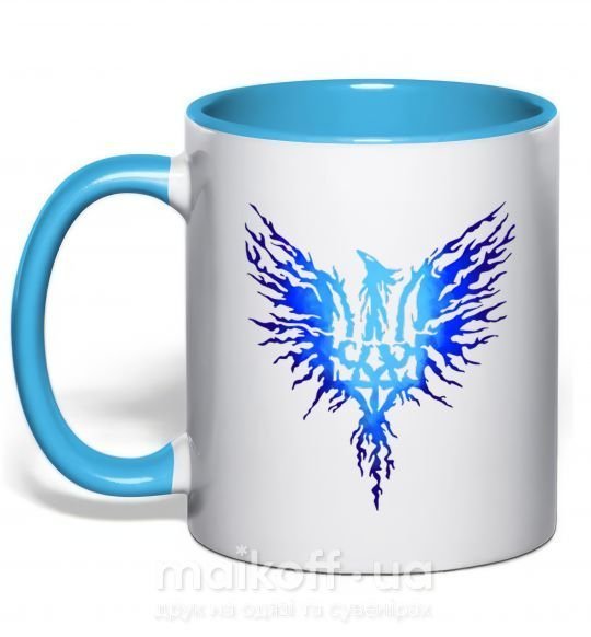 Чашка с цветной ручкой Герб птах блакитний Голубой фото