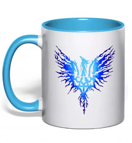 Чашка с цветной ручкой Герб птах блакитний Голубой фото