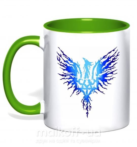 Чашка с цветной ручкой Герб птах блакитний Зеленый фото