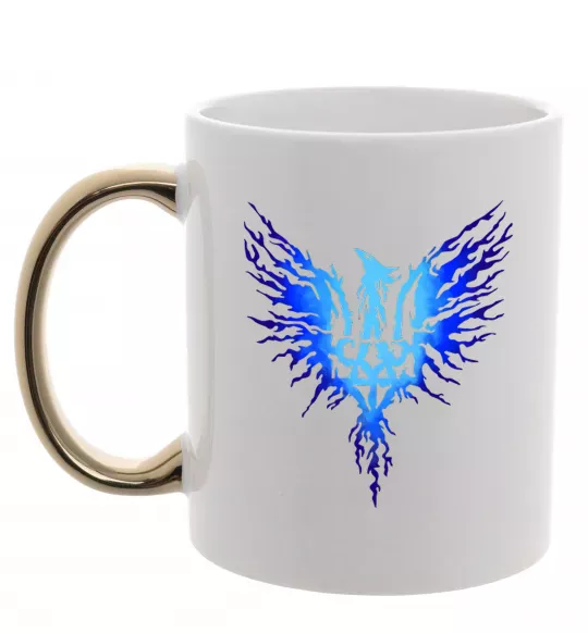 Чашка с цветной ручкой Герб птах блакитний Золото фото