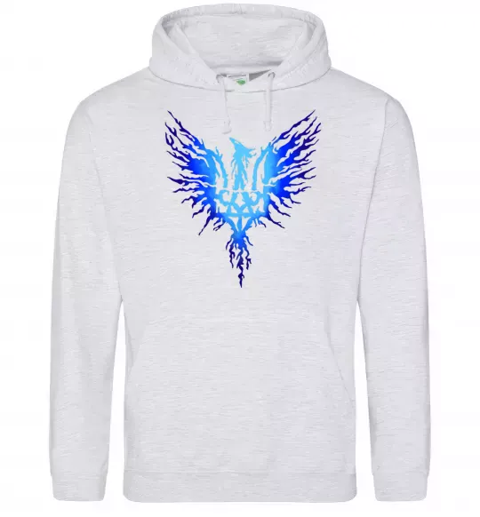Мужская толстовка (худи) Герб птах блакитний Серый меланж фото