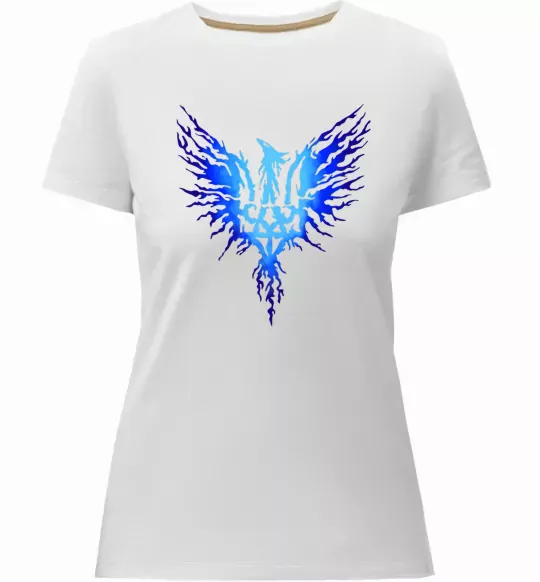 Женская премиум футболка Герб птах блакитний Белый фото