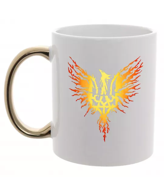 Чашка с цветной ручкой Герб птах жовтий Золото фото