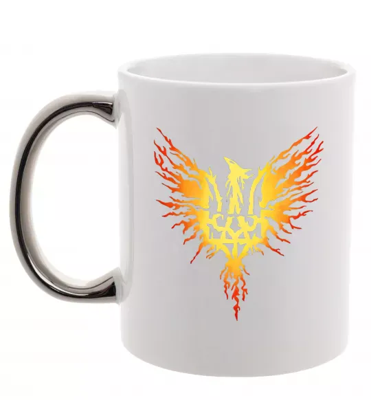 Чашка с цветной ручкой Герб птах жовтий Серебро фото