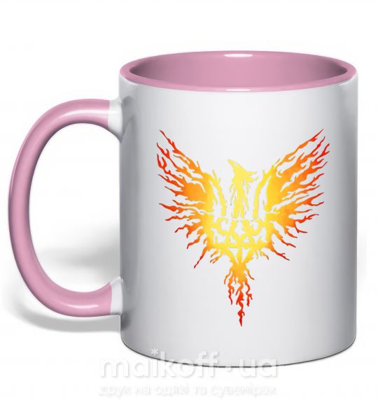 Чашка з кольоровою ручкою Герб птах жовтий Ніжно рожевий фото