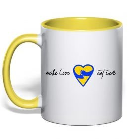 Чашка з кольоровою ручкою Make love not war серце обіймів