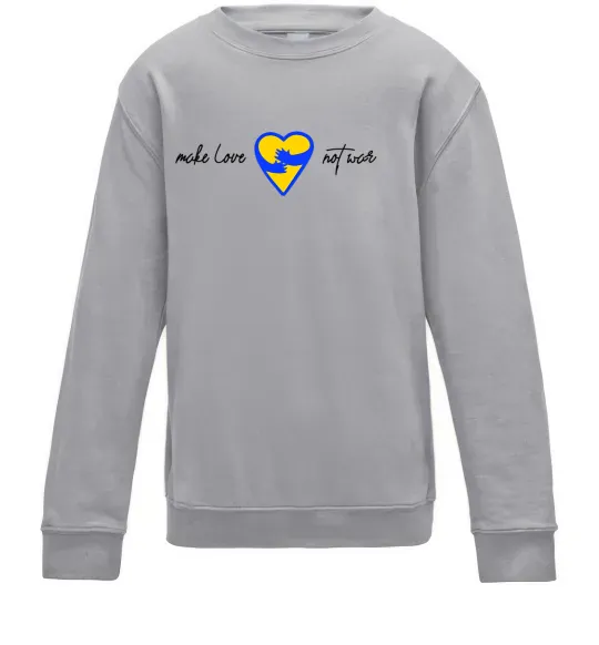 Детский Свитшот Make love not war серце обіймів Серый меланж фото
