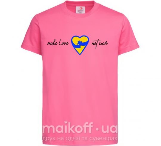 Дитяча футболка Make love not war серце обіймів Яскраво-рожевий фото