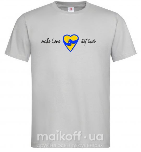 Мужская футболка Make love not war серце обіймів Серый фото