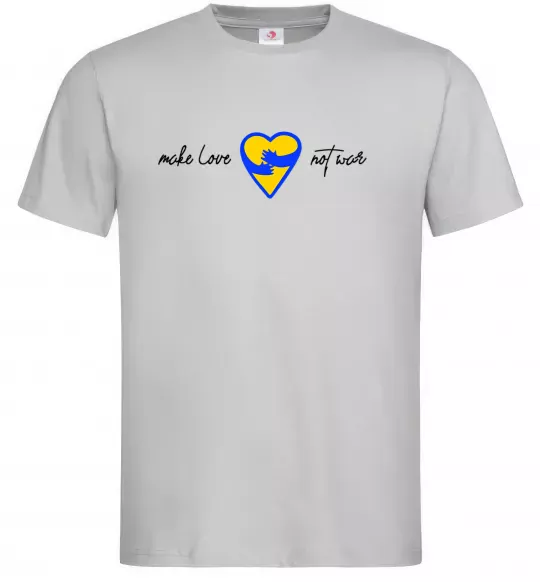 Чоловіча футболка Make love not war серце обіймів Сірий фото