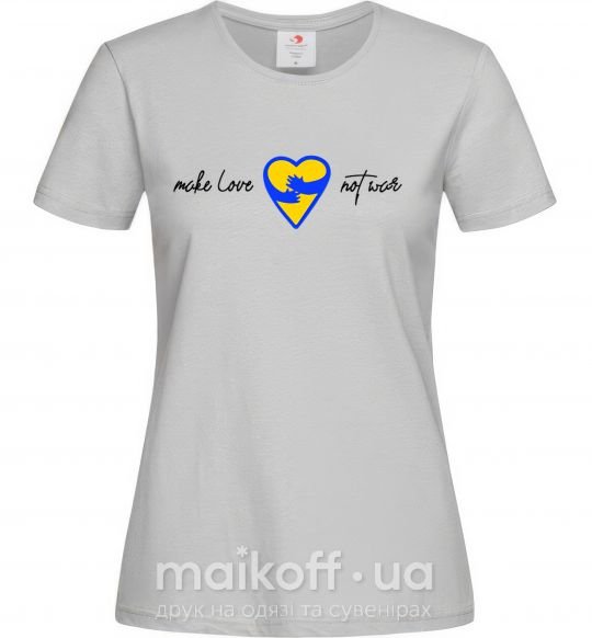 Женская футболка Make love not war серце обіймів Серый фото