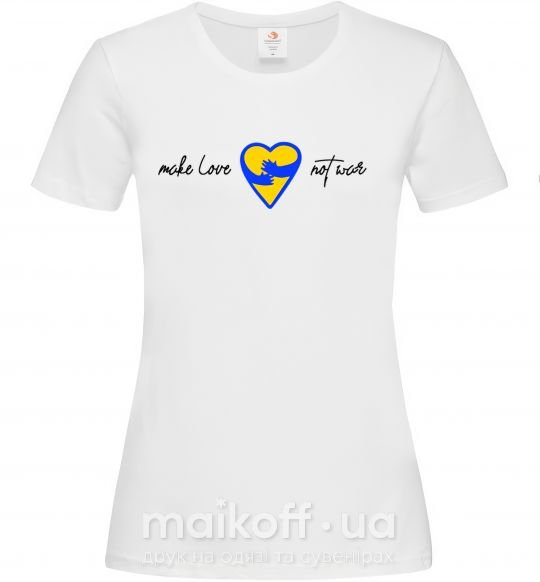Жіноча футболка Make love not war серце обіймів Білий фото