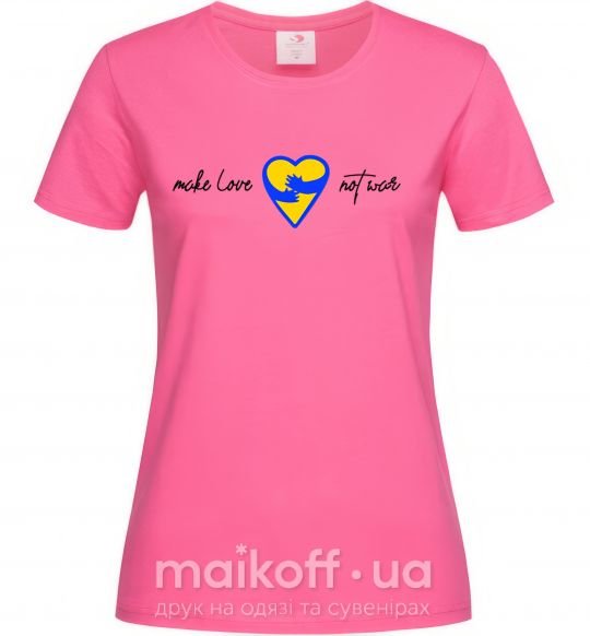 Жіноча футболка Make love not war серце обіймів Яскраво-рожевий фото