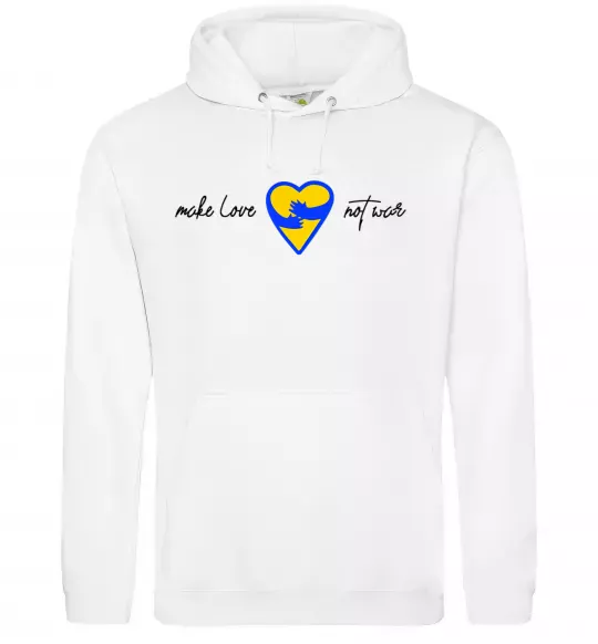 Чоловіча толстовка (худі) Make love not war серце обіймів Білий фото