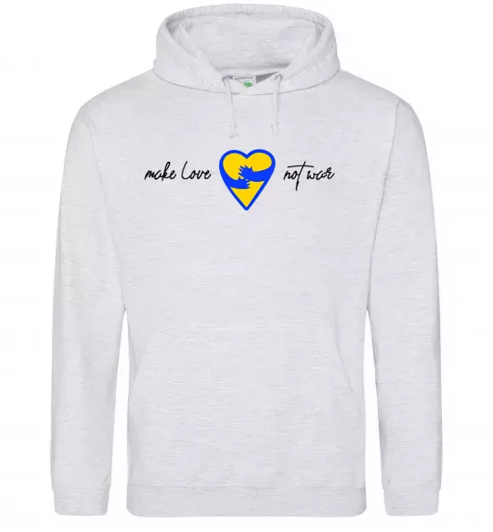 Чоловіча толстовка (худі) Make love not war серце обіймів Сірий меланж фото