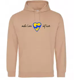 Мужская толстовка (худи) Make love not war серце обіймів Песочный фото