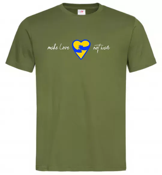 Чоловіча футболка Make love not war серце обіймів Оливковий фото