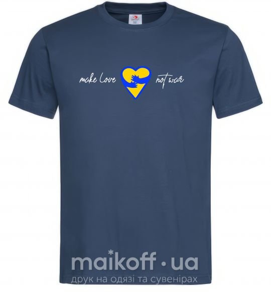 Мужская футболка Make love not war серце обіймів Темно-синий фото