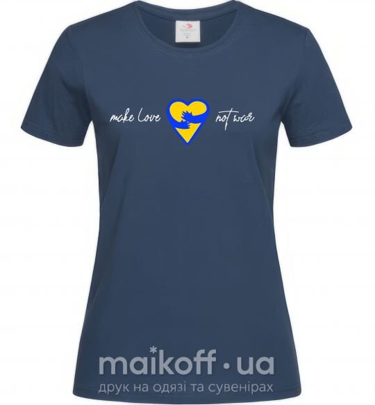 Жіноча футболка Make love not war серце обіймів Темно-синій фото