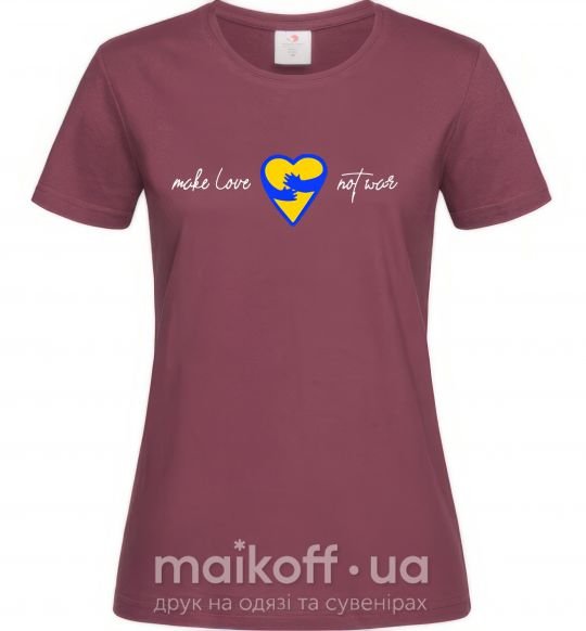 Жіноча футболка Make love not war серце обіймів Бордовий фото