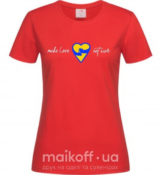 Жіноча футболка Make love not war серце обіймів Червоний фото