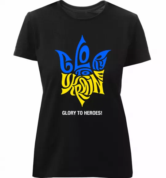 Жіноча преміум футболка Glory to Ukraine glory to heroes Чорний фото