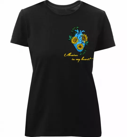 Женская премиум футболка Ukraine in my heart Черный фото