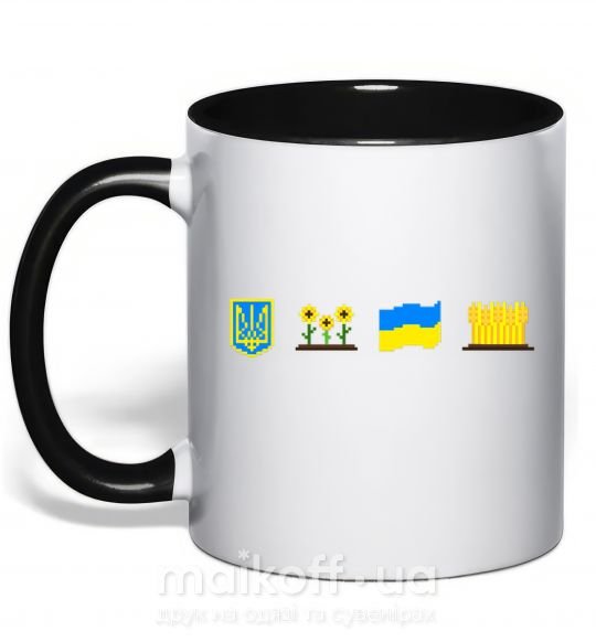 Чашка с цветной ручкой Ukraine pixel elements Черный фото