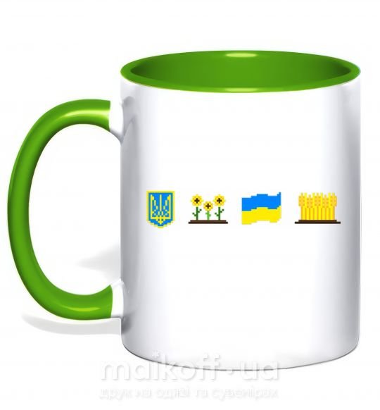 Чашка з кольоровою ручкою Ukraine pixel elements Зелений фото