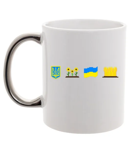Чашка з кольоровою ручкою Ukraine pixel elements Срібло фото