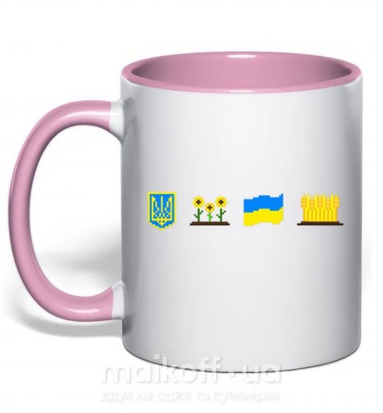 Чашка з кольоровою ручкою Ukraine pixel elements Ніжно рожевий фото
