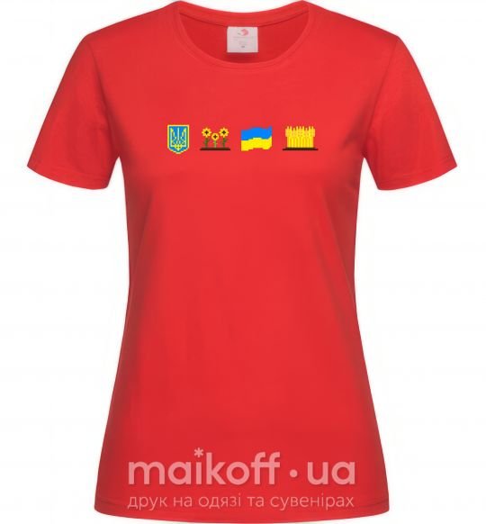Жіноча футболка Ukraine pixel elements Червоний фото