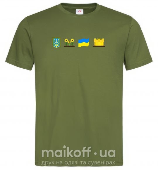 Мужская футболка Ukraine pixel elements Оливковый фото